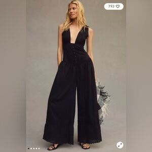 🏷️🔖 NWT Anthropologie Deep-V Button-Front Wide-Leg Jumpsuit - XL Tall